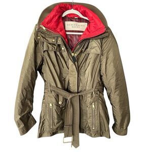BURBERRY BRIT Balesdean 3-in-1 Down Parka Jacket Military Khaki Red Size XL